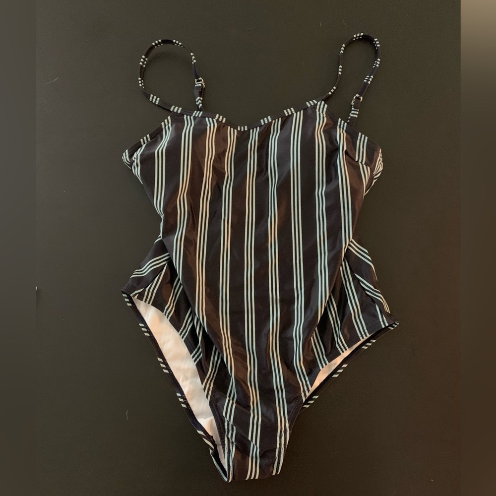 Swim Demo navy striped one piece